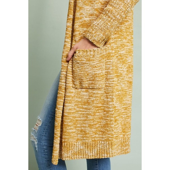 Anthropologie Abigail Marled Cardigan Yellow Duster Knit Longline Sweater Sz SM - Picture 2 of 8